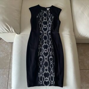 CACHE Black Sheath Dress Snake Skin Print Insert Work/Office Dress Sz 2